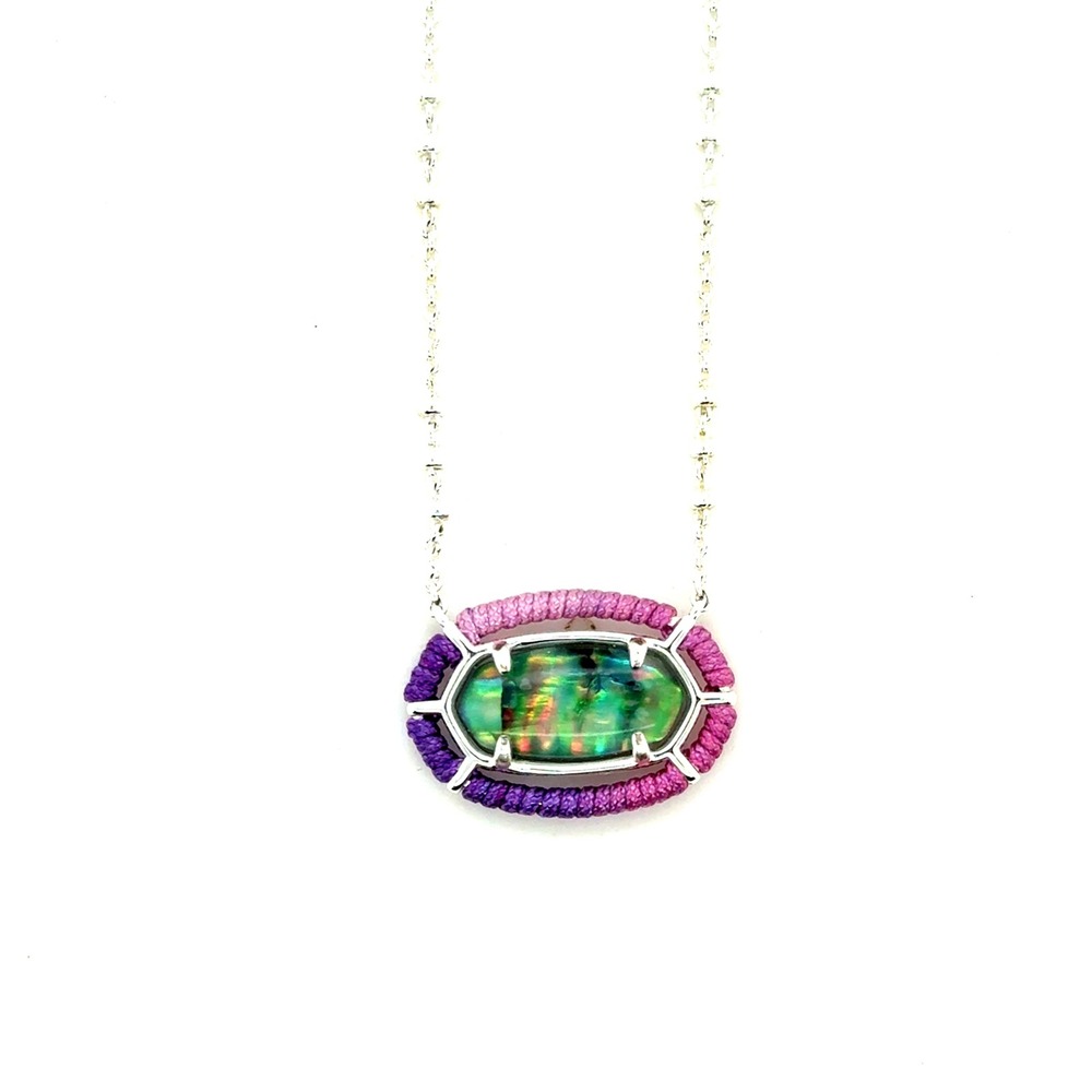 Kendra Scott Threaded Elisa Necklace Silver Abalone Purple Pink‎ Ombre 17" NWT